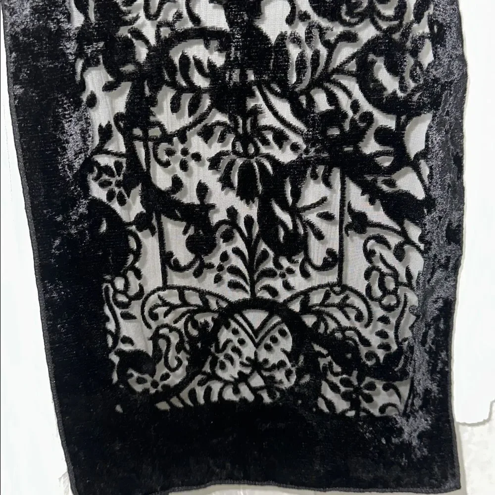 Vintage Korean Velour Black Floral Sheer Elegant Scarf